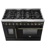 Forno Galiano 48-Inch Freestanding French Door Gas Range, with Antique Brass Design