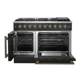 Forno Galiano 48-Inch Freestanding French Door Gas Range, with Antique Brass Design