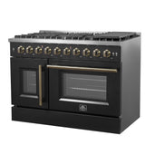 Forno Galiano 48-Inch Freestanding French Door Gas Range, with Antique Brass Design