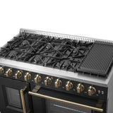 Forno Galiano 48-Inch Freestanding French Door Gas Range, with Antique Brass Design