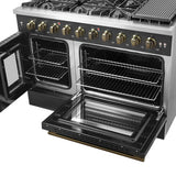 Forno Galiano 48-Inch Freestanding French Door Gas Range, with Antique Brass Design