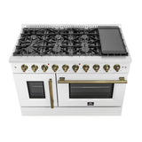 Forno Galiano 48-Inch Freestanding French Door Gas Range, with Antique Brass Design