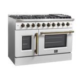 Forno Galiano 48-Inch Freestanding French Door Gas Range, with Antique Brass Design