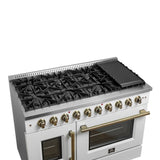 Forno Galiano 48-Inch Freestanding French Door Gas Range, with Antique Brass Design