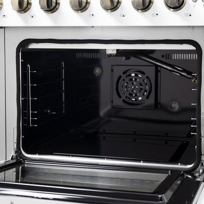 Forno Galiano 48-Inch Freestanding French Door Gas Range, with Antique Brass Design