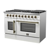 Forno Galiano 48-Inch Freestanding French Door Gas Range, with Antique Brass Design