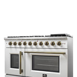 Forno Galiano 48-Inch Freestanding French Door Gas Range, with Antique Brass Design