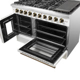 Forno Galiano 48-Inch Freestanding French Door Gas Range, with Antique Brass Design
