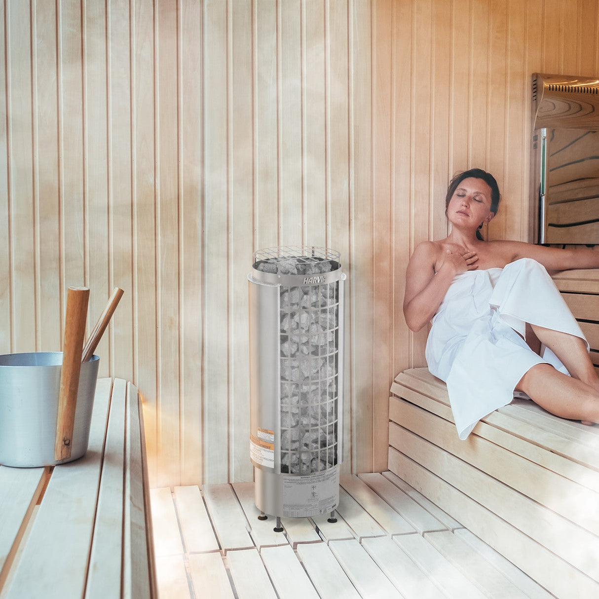 Harvia Cilindro UL Certified Electric Sauna Heater With Xenio CX45 Digital Control Panel & Sauna Stones [PC60/80/90/110E] (SAK86571)