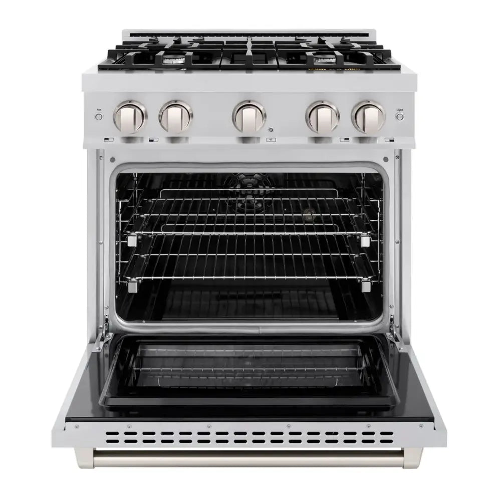 ZLINE 30" 4.2 cu. ft. Select Dual Fuel Range with 4 Burner Gas Cooktop and Electric Convection Oven in Stainless
