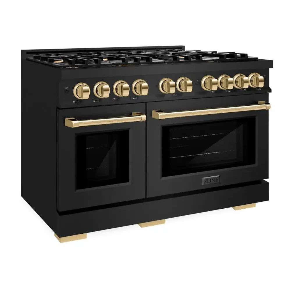 ZLINE 48" Autograph Edition Select Series Dual Fuel Range with 8 Burners, 6.7 cu. ft. Total Oven Capacity, and Convection Cooking in Black Stainless Steel