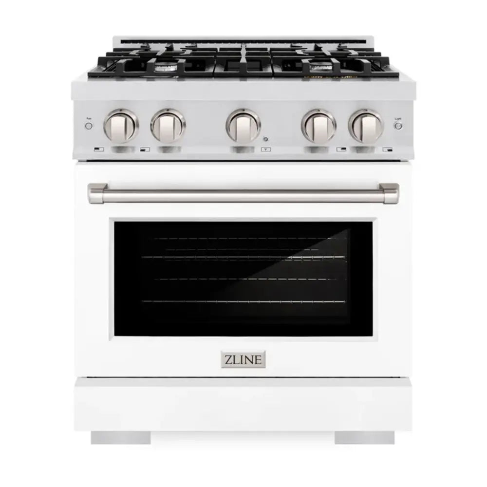 ZLINE 30" 4.2 cu. ft. Select Dual Fuel Range with 4 Burner Gas Cooktop and Electric Convection Oven in DuraSnow Stainless Steel