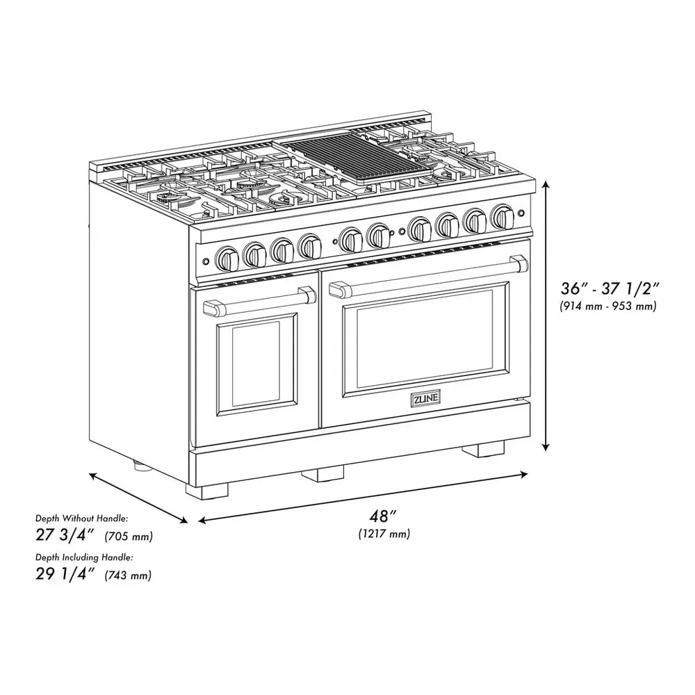 ZLINE 48" inch Select Series Dual Fuel Range with 8 Burners, 6.7 cu. ft. Total Oven Capacity, and Convection Cooking