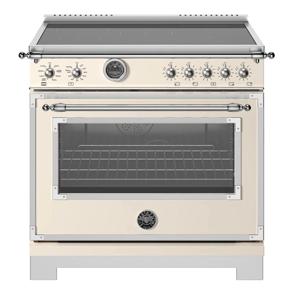 Bertazzoni Heritage Series 36 inch Induction Range with 5 Elements, 5.7 cu. ft. Capacity Oven, Cast Iron Griddle and Self Clean ( Avorio Ivory) - HER365ICFEPAVT