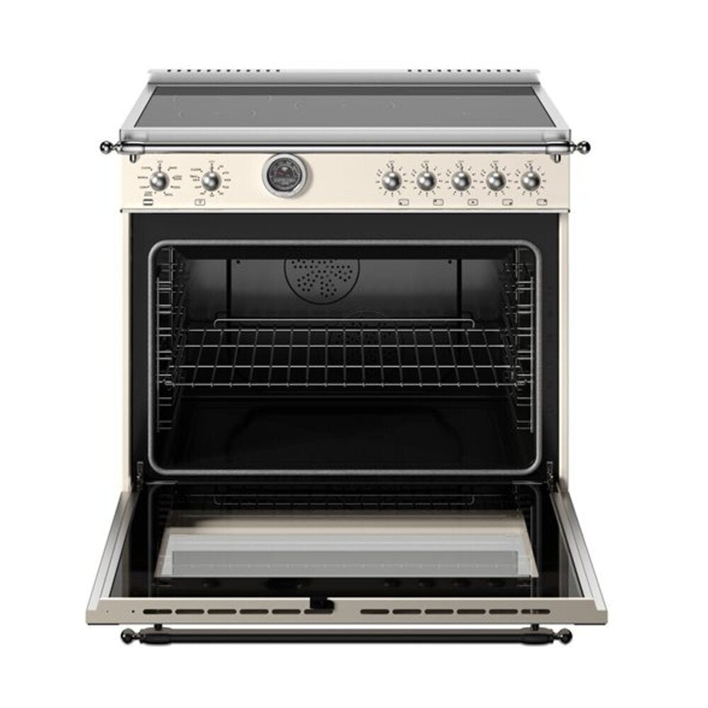 Bertazzoni Heritage Series 36 inch Induction Range with 5 Elements, 5.7 cu. ft. Capacity Oven, Cast Iron Griddle and Self Clean ( Avorio Ivory) - HER365ICFEPAVT