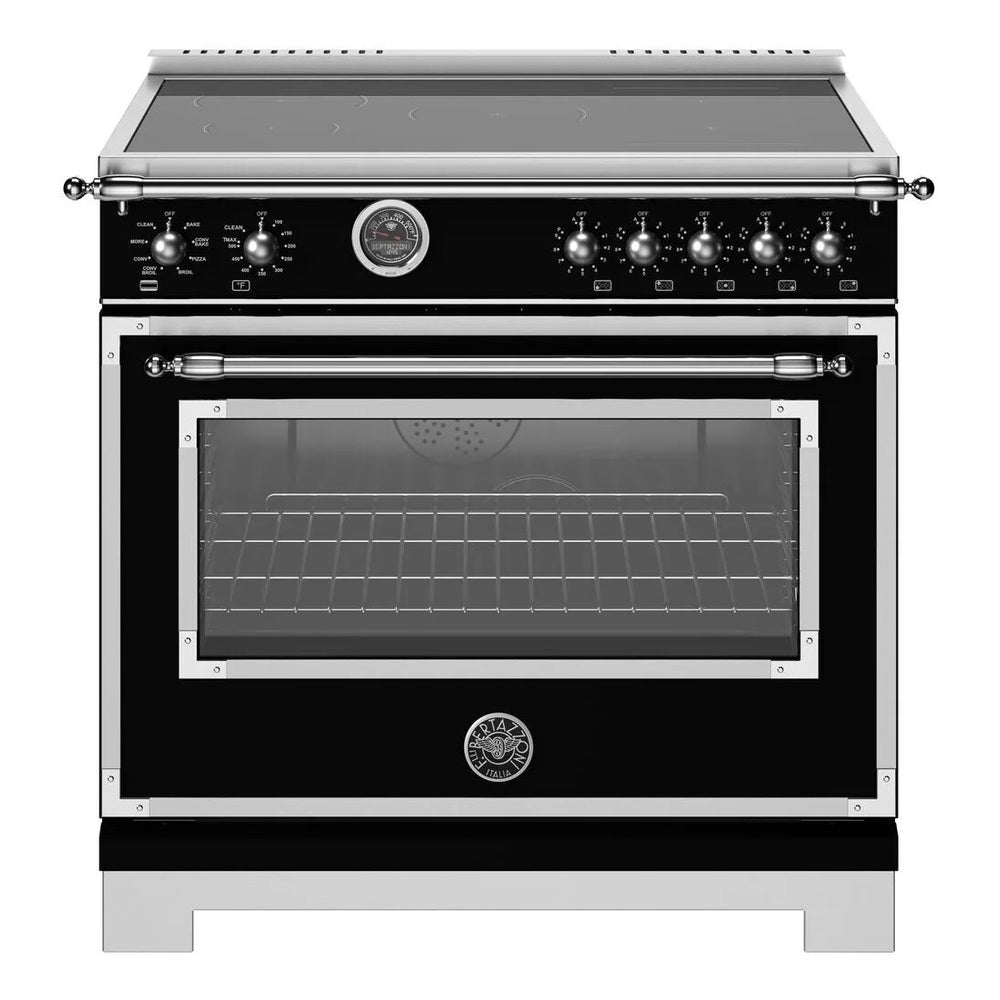 Bertazzoni Heritage Series 36 inch Induction Range with 5 Elements, 5.7 cu. ft. Capacity Oven, Cast Iron Griddle and Self Clean (Nero Black) - HER365ICFEPNET