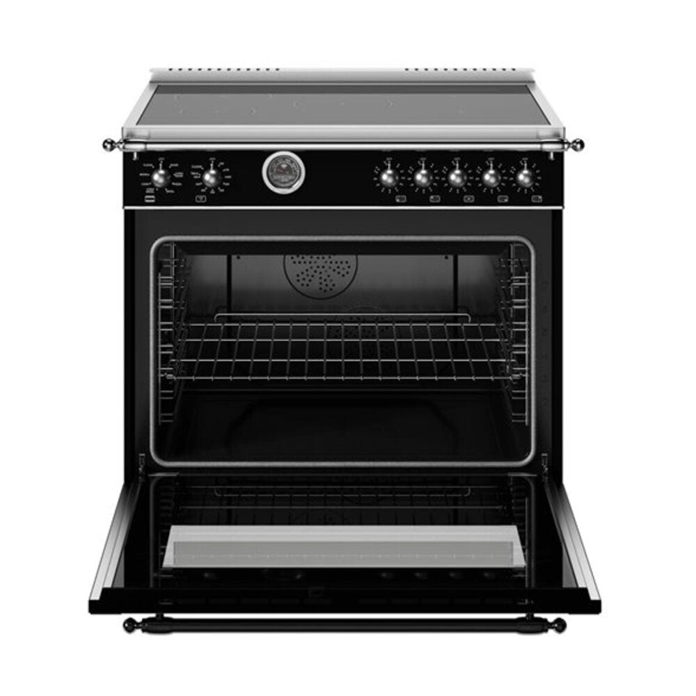 Bertazzoni Heritage Series 36 inch Induction Range with 5 Elements, 5.7 cu. ft. Capacity Oven, Cast Iron Griddle and Self Clean (Nero Black) - HER365ICFEPNET
