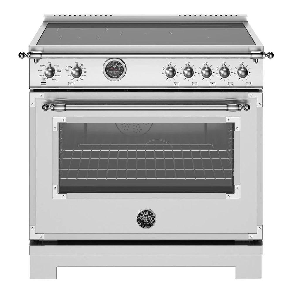 Bertazzoni Heritage Series 36 inch Induction Range with 5 Elements, 5.7 cu. ft. Capacity Oven, Cast Iron Griddle and Self Clean (Stainless Steel) - HER365ICFEPXT
