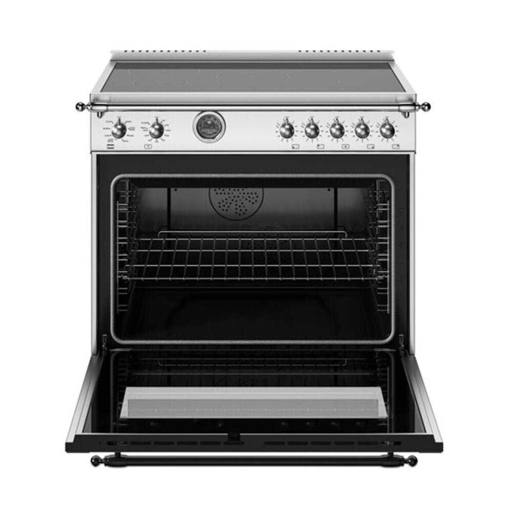 Bertazzoni Heritage Series 36 inch Induction Range with 5 Elements, 5.7 cu. ft. Capacity Oven, Cast Iron Griddle and Self Clean (Stainless Steel) - HER365ICFEPXT