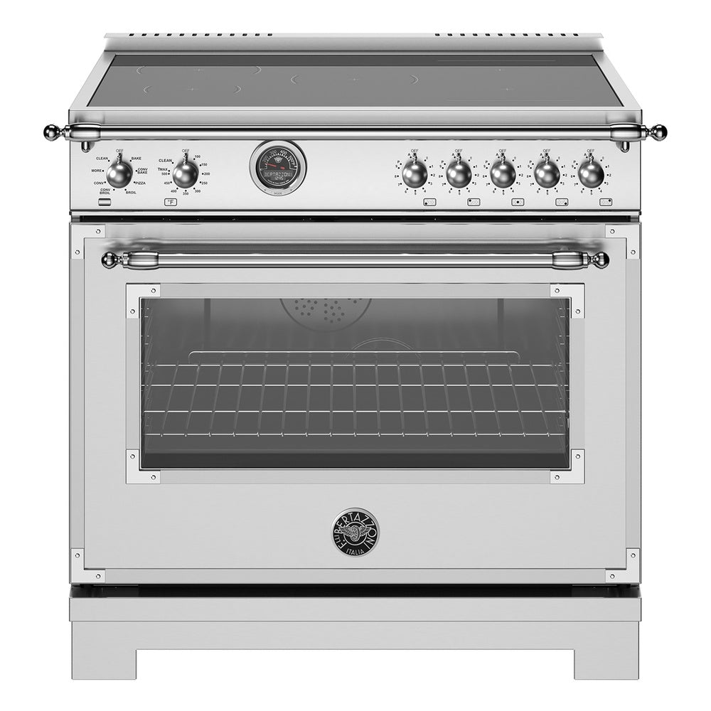 Bertazzoni Heritage Series 36 inch Induction Range with 5 Elements, 5.7 cu. ft. Capacity Oven, Cast Iron Griddle and Self Clean (Stainless Steel) - HER365ICFEPXT