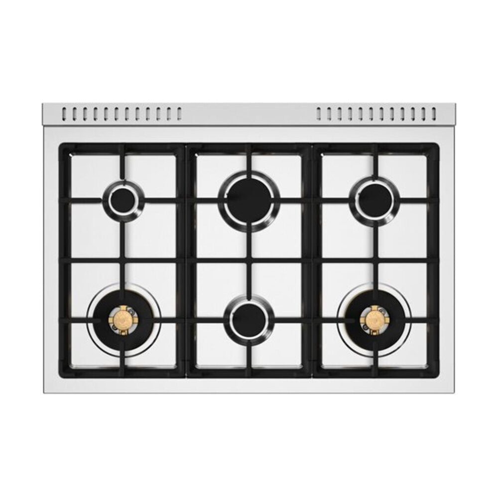 Bertazzoni Heritage Series 36 inch Gas Range with 6 Brass Burners, 5.9 cu. ft. Capacity Oven, Cast Iron Griddle and Dual Convection (Nero Black) - HER366BCFGMNET*