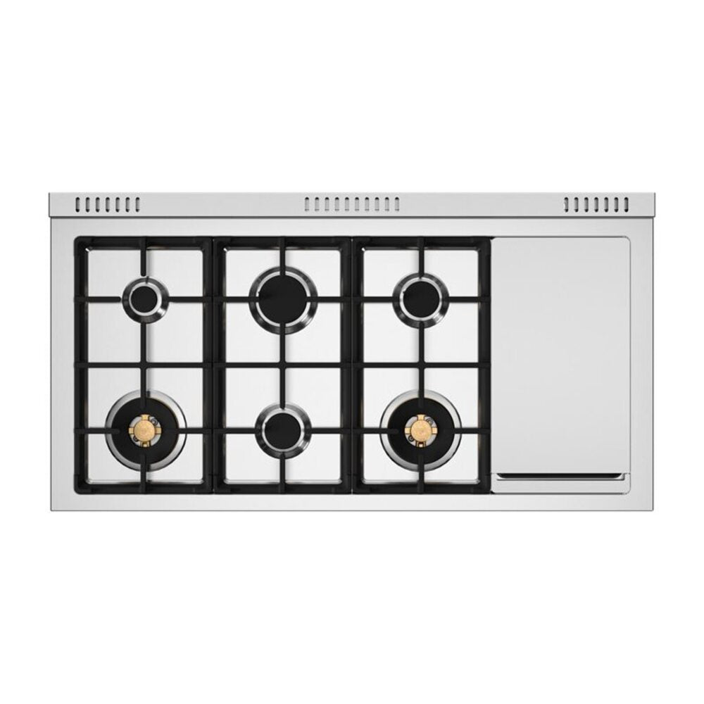Bertazzoni Heritage Series 48 inch Dual Fuel Range with 6 Brass Burners, 7 cu. ft. Total Oven Capacity, Electric Griddle and Self Clean (Nero Black) - HER486BTFEPNET*