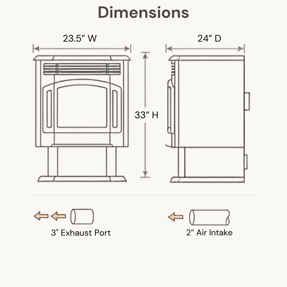ComfortBilt HP21 24" Black Wood Pellet Stove with Stainless Steel Trim