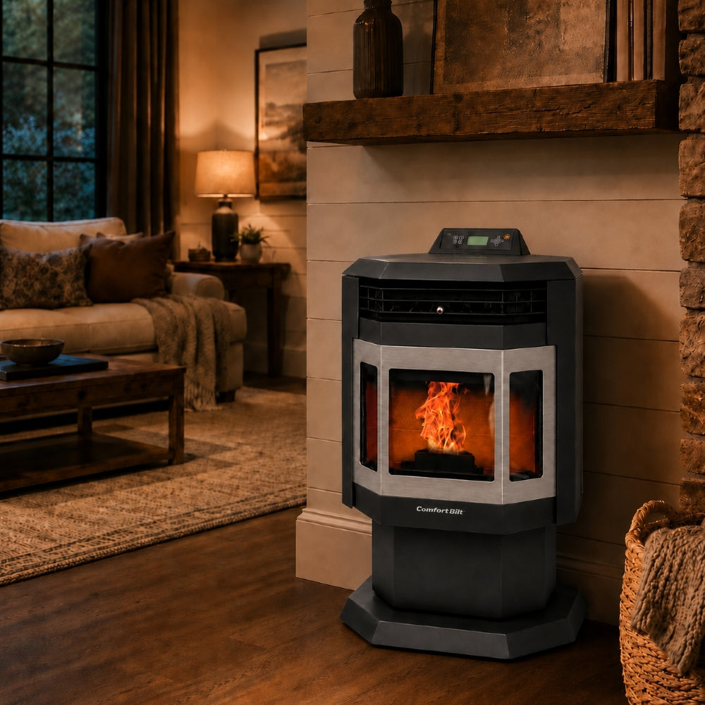 ComfortBilt HP21 24" Black Wood Pellet Stove with Stainless Steel Trim
