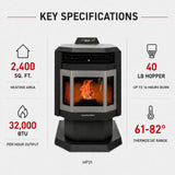 ComfortBilt HP21 24" Black Wood Pellet Stove with Stainless Steel Trim