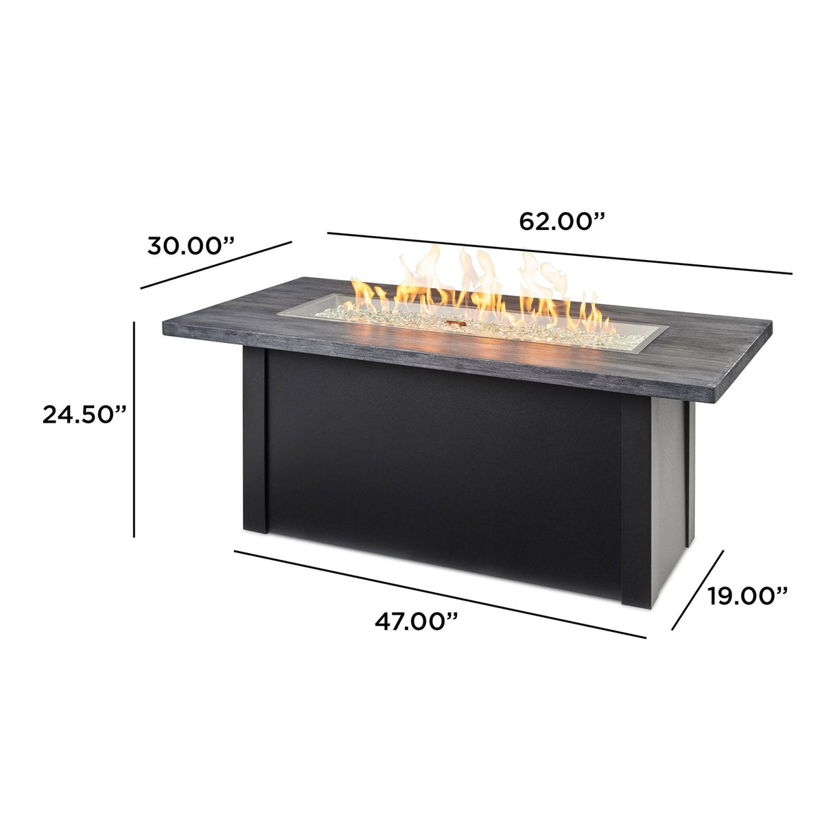 The Outdoor Greatroom Havenwood 62" Rectangular Gas Fire Pit Table - HWADG-1224-K