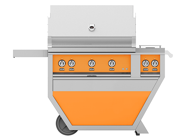 Hestan 36" Outdoor Built-In Grill with Deluxe Cart, 2-Trellis Burners, Sear Burner, Double Side Burner & Rotisserie Kit - GMBR36CX2
