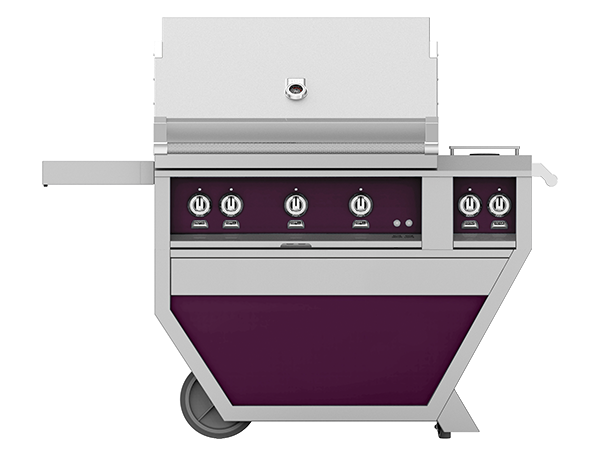 Hestan 36" Outdoor Built-In Grill with Deluxe Cart, 2-Trellis Burners, Sear Burner, Double Side Burner & Rotisserie Kit - GMBR36CX2