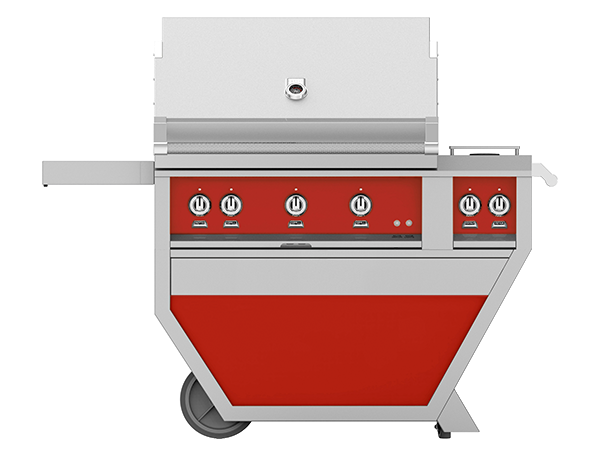 Hestan 36" Outdoor Built-In Grill with Deluxe Cart, 2-Trellis Burners, Sear Burner, Double Side Burner & Rotisserie Kit - GMBR36CX2