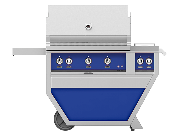 Hestan 36" Outdoor Built-In Grill with Deluxe Cart, 2-Trellis Burners, Sear Burner, Double Side Burner & Rotisserie Kit - GMBR36CX2