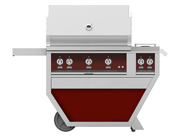 Hestan 36" Outdoor Built-In Grill with Deluxe Cart, 2-Trellis Burners, Sear Burner, Double Side Burner & Rotisserie Kit - GMBR36CX2
