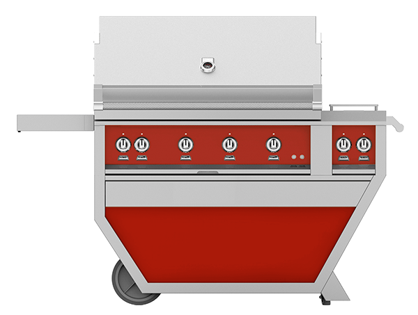 Hestan 42" Outdoor Built-In Grill with Deluxe Cart, 4-Trellis Burners, Double Side Burner & Rotisserie Kit - GABR42CX2