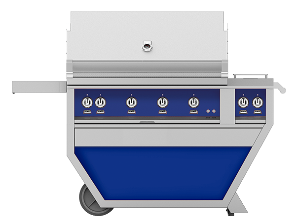 Hestan 42" Outdoor Built-In Grill with Deluxe Cart, 4-Trellis Burners, Double Side Burner & Rotisserie Kit - GABR42CX2