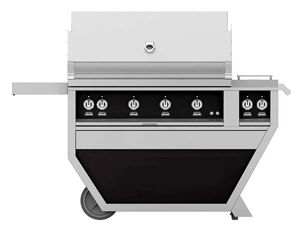 Hestan 42" Outdoor Built-In Grill with Deluxe Cart, 4-Trellis Burners, Double Side Burner & Rotisserie Kit - GABR42CX2
