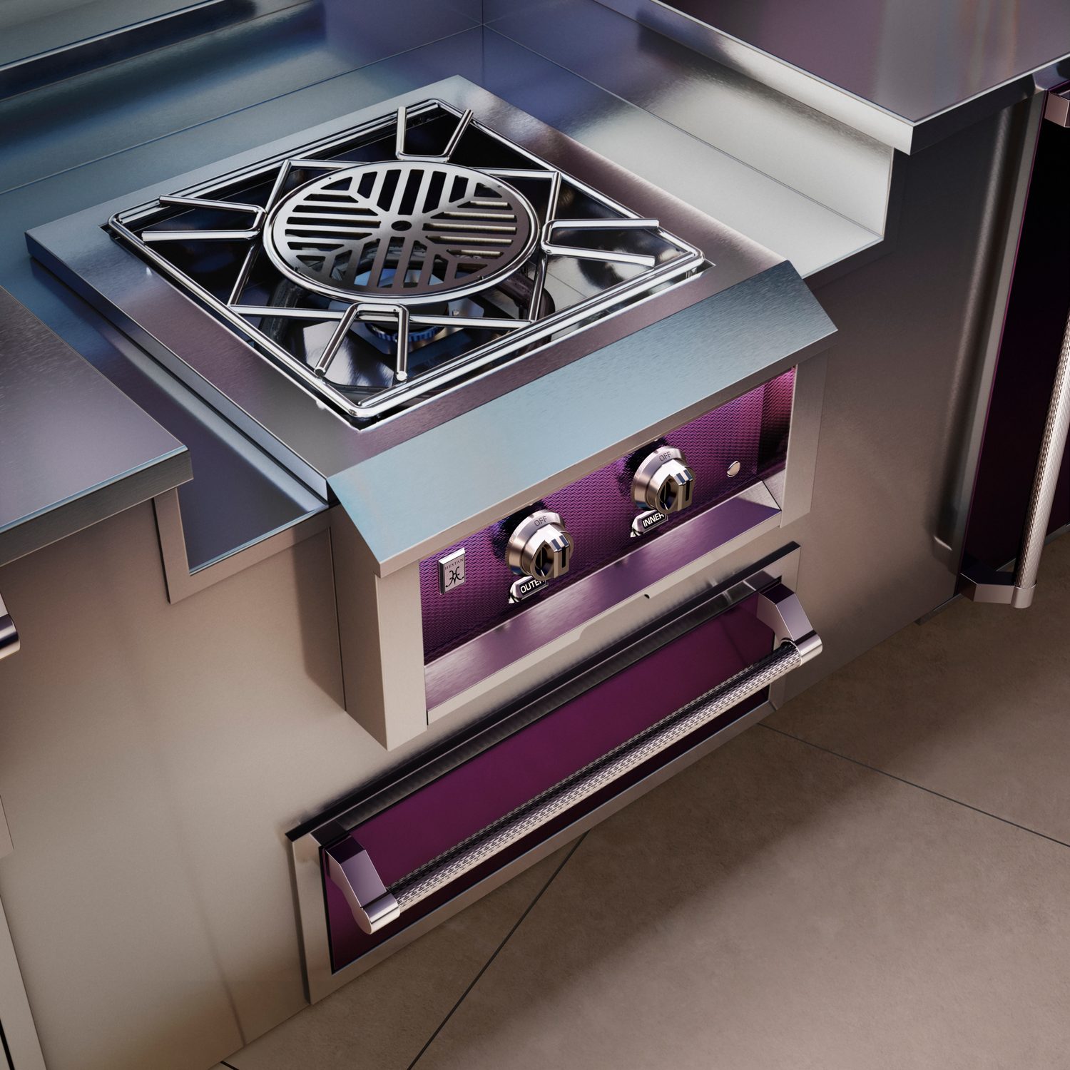 Hestan 12"Foot, With Grill, Outdoor Living Suite with Power Burner, Beer Dispenser and Bar (SS Countertop) - GESDBP12