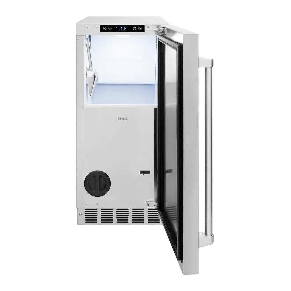 ZLINE 15" Touchstone Clear Cube Ice Maker with 75 lbs. Daily Ice Production, 26 lbs. Storage Capacity and Drain Pump in Stainless Steel
