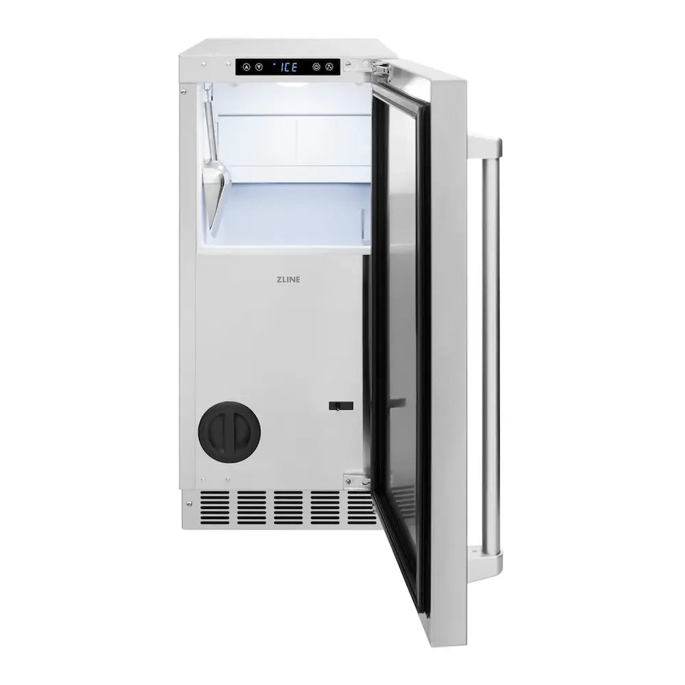 ZLINE 15" Touchstone Gourmet Ice Maker with 66 lbs. Daily Ice Production, 26 lbs. Storage Capacity and Drain Pump in Stainless Steel