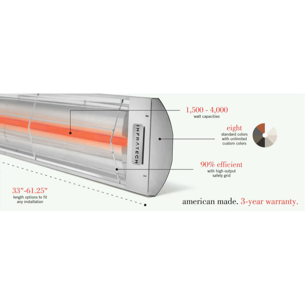 Infratech C Series Single Element C1524 1500 Watts 240V 6.3 Amps Infrared Electric Patio Heater 33 x 8.19 x 2.5 in. - 21-3005