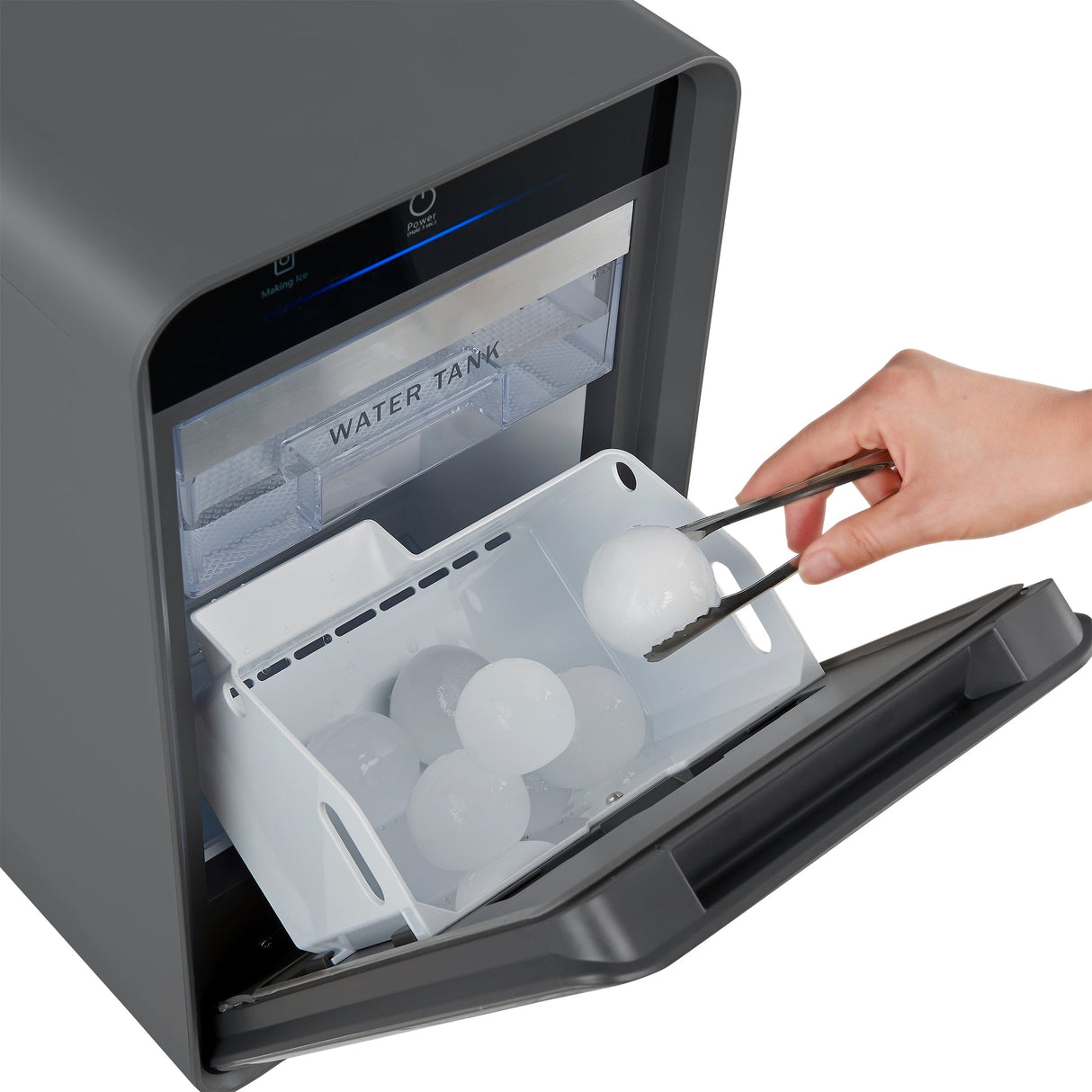 Forno Sferico 11" Ice Maker, Silver – 32 Clear Slow-Melting Ice Spheres Daily, 10+ Ball Storage