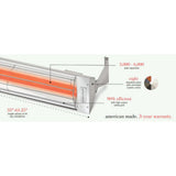 Infratech WD Series Dual Element WD3048 3000 Watts 480V 6.3 Amps Infrared Electric Patio Heater 33 x 8 x 3 in.