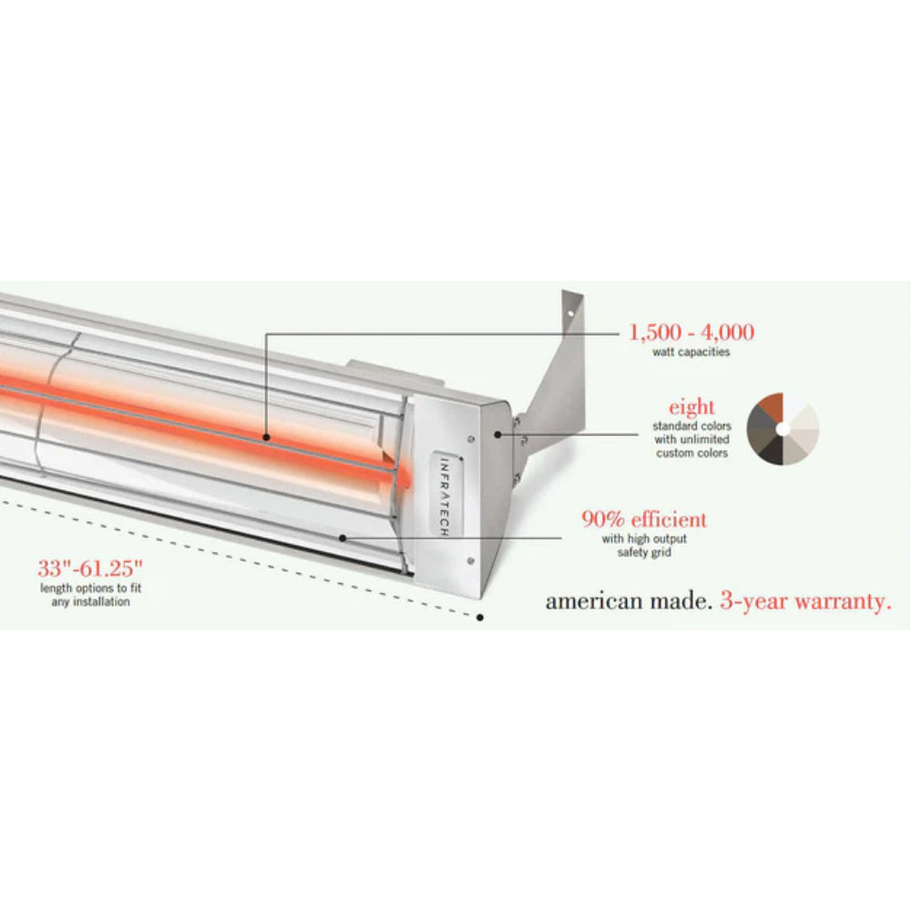 Infratech W Series Single Element W3027 3000 Watts 277V 11 Amps Infrared Electric Patio Heater 61.25 x 8 x 3 in. - 21-1105