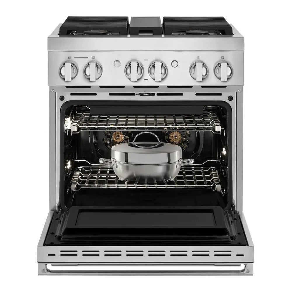 JennAir NOIR 30 inch Smart Dual-Fuel Professional Range with 4.1 cu. ft. capacity, 4 Burners, Remote Access, Dual-Stacked PowerBurners in Stainless Steel, JDRP430HM