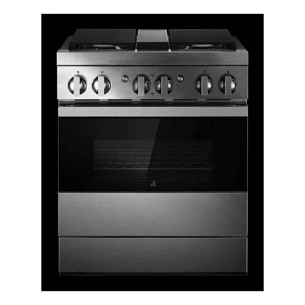 JennAir NOIR 30 inch Smart Dual-Fuel Professional Range with 4.1 cu. ft. capacity, 4 Burners, Remote Access, Dual-Stacked PowerBurners in Stainless Steel, JDRP430HM