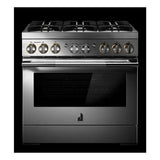 JennAir RISE 36 inch Smart Dual-Fuel Professional Range with 6 Burners, 5.1 cu. ft. Oven Capacity, Remote Access, Dual-Stacked PowerBurners, Glide Racks, and Sabbath Mode in Stainless Steel, JDRP436HL