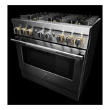 JennAir RISE 36 inch Smart Dual-Fuel Professional Range with 6 Burners, 5.1 cu. ft. Oven Capacity, Remote Access, Dual-Stacked PowerBurners, Glide Racks, and Sabbath Mode in Stainless Steel, JDRP436HL