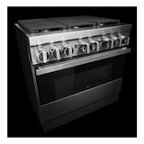 JennAir NOIR 36 inch Smart Dual-Fuel Professional Range with 6 Burners, 5.1 cu. ft. Oven Capacity, Remote Access, Dual-Stacked PowerBurners, Glide Racks, and Sabbath Mode in Stainless Steel, JDRP436HM